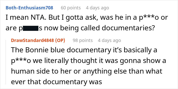 Screenshot of an online discussion about the impact of Bonnie Blue&rsquo;s infamous documentary on a pregnant woman&rsquo;s life.