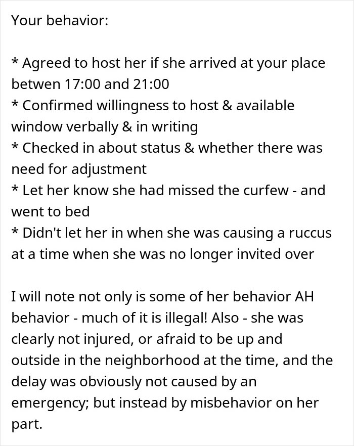 Text explaining teen shows up at best friend&rsquo;s door late at night causing confusion and being unwelcome due to missed curfew and misbehavior.