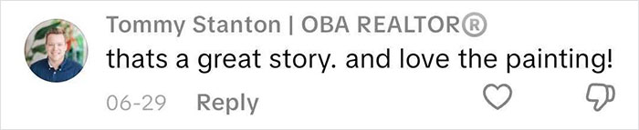 Comment by Tommy Stanton expressing admiration for a painting in an online discussion. Comment by Tommy Stanton expressing admiration for a painting in an online discussion.