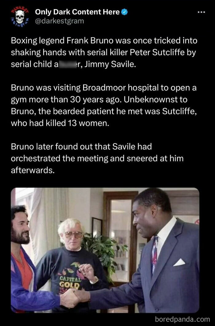 Screenshot of a Darkest Page on Instagram post sharing a creepy story about a boxing legend meeting a serial killer.