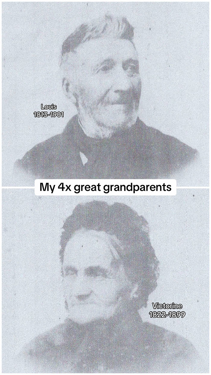 Portraits of 4x great grandparents Louis and Victorine, featured in a family historian's genealogy research.