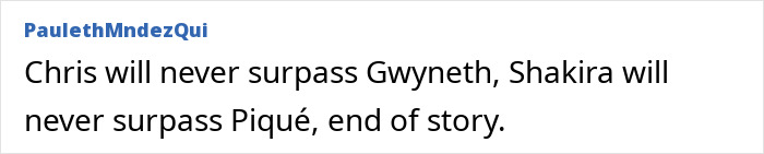 Text comment discussing fans speculating on Shakira and Chris Martin romance after an emotional onstage moment.