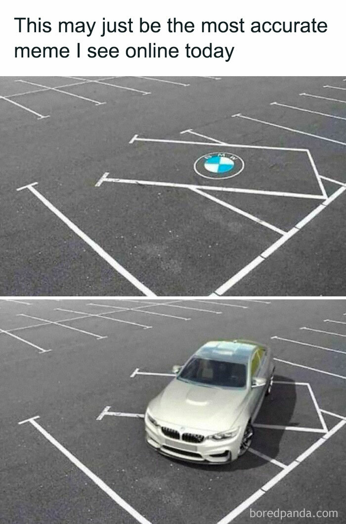 Parking lot with a car parked outside the lines, illustrating introvert-worthy memes about personal space and boundaries.