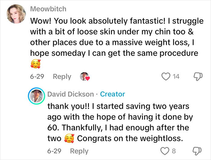 Comments on a social media post discussing a man's facelift experience in Mexico and weight loss journey. Comments on a social media post discussing a man's facelift experience in Mexico and weight loss journey.