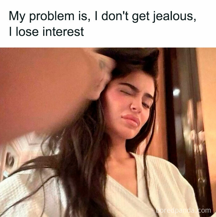 Woman winking with a caption about losing interest, relatable introvert-worthy memes capturing honest feelings and humor.