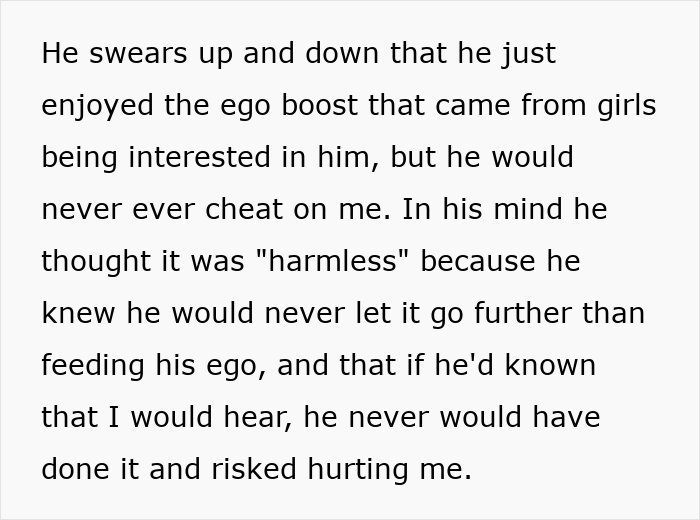 Text excerpt explaining a guy pretending to be single at a party, making excuses when confronted by his girlfriend.