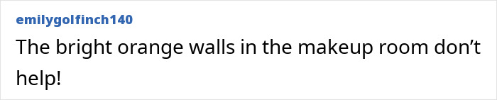 Comment on bright orange walls in a makeup room referencing Love Island Face trend and concerns from plastic surgery experts.