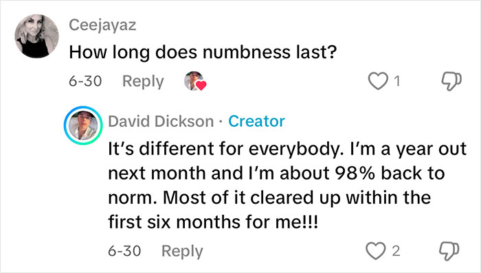 Comment conversation about numbness recovery time after a facelift, related to a man’s Mexico facelift experience. Comment conversation about numbness recovery time after a facelift, related to a man’s Mexico facelift experience.