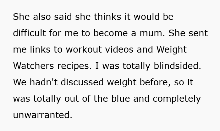 Text from a personal story describing being told to lose weight by a good friend after 7 years, including workout and diet links.