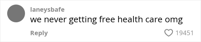 Comment saying we never getting free health care omg with 19451 likes, related to American family grocery haul discussion.
