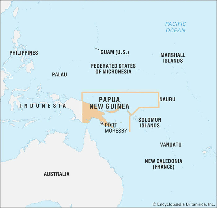 Map showing Papua New Guinea and surrounding islands relevant to indigenous tribe and influencer TikTok stunt outrage.