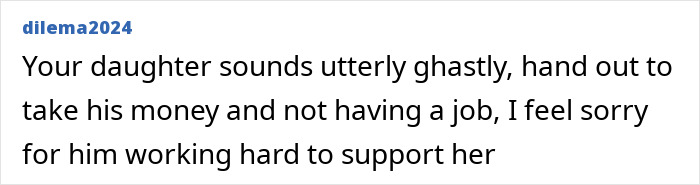 Comment text expressing frustration about a stepdad working hard to support a daughter accused of cruelty and cutting ties.