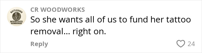 Comment about a mom with over 30 tattoos debating regret over a permanent tattoo mistake on social media.