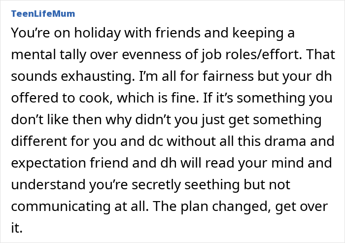 Alt text: Woman regrets trip with friend and husband after plans change and tensions rise during holiday discussion.