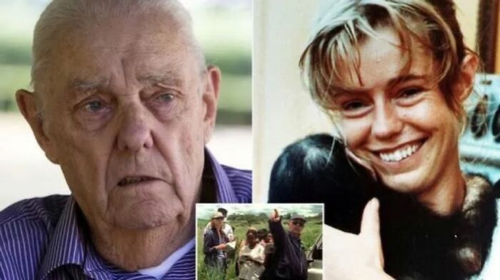 Composite image showing an elderly man and a young smiling woman, representing unsettling images from the morbid knowledge group.