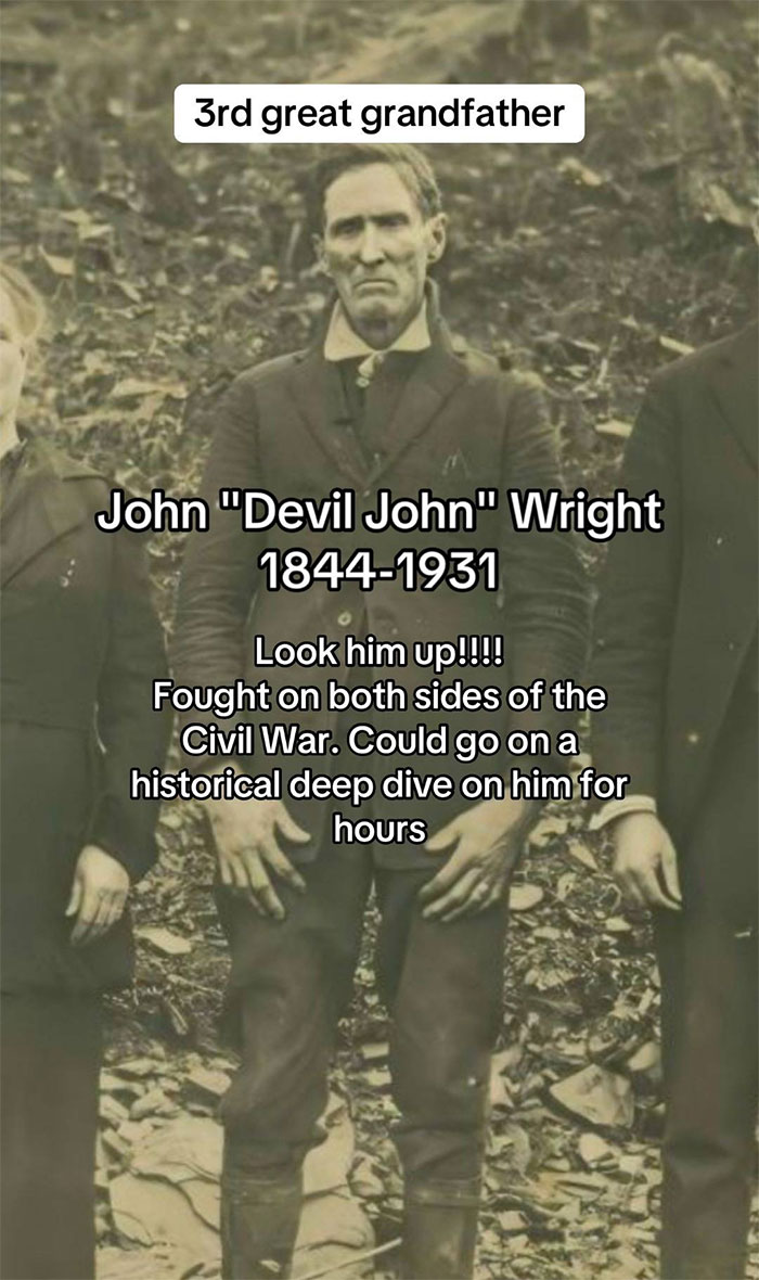 Sepia-toned photo of a man labeled as 3rd great grandfather John Wright, highlighting family historian and family tree research.