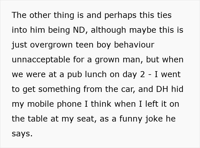 Text excerpt from woman&rsquo;s story about trip regrets with friend and husband, highlighting ruined plans and growing tensions.