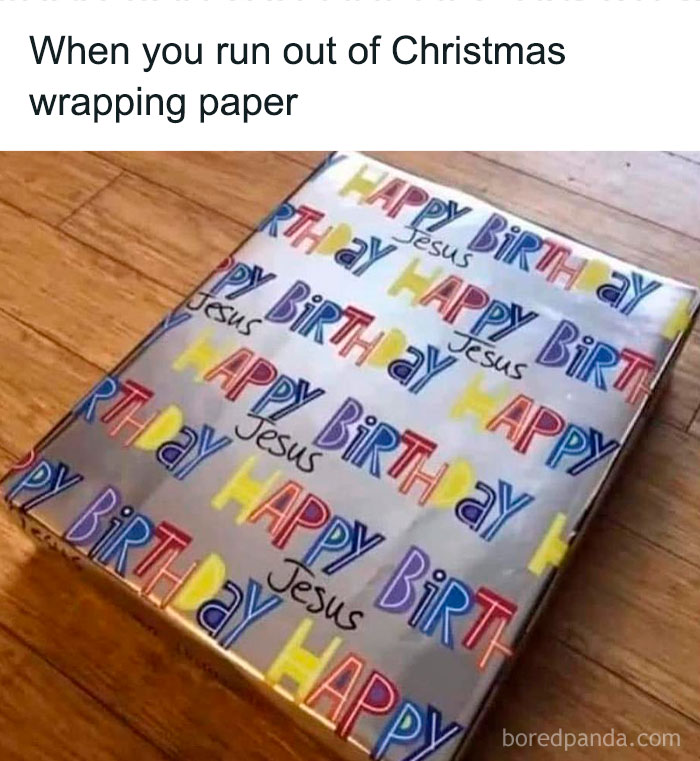 Gift wrapped with handmade birthday paper showing a clever crafty idea shared on an Instagram account.