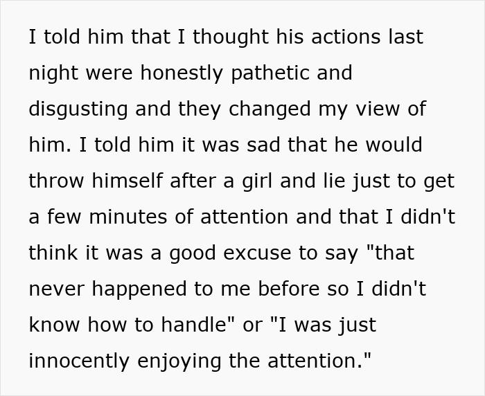 ALT text: Guy pretends to be single at a party making dumb excuses when confronted by his girlfriend about his actions.