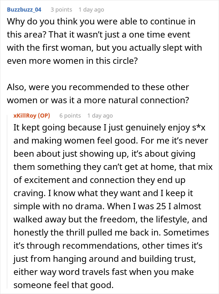 Paid companion discusses experiences and connections with wealthy married women in an open online Q&A.