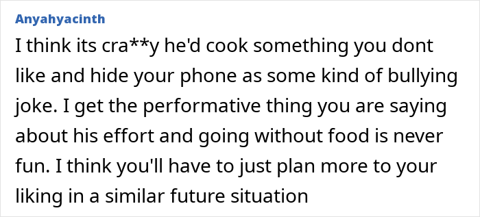Comment text by Anyahyacinth expressing regret about a friend and husband trip where plans were ruined and tensions rose.