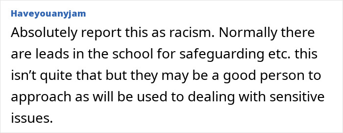 Comment suggesting to report racist thoughts revealed during unconscious bias training in a school setting.
