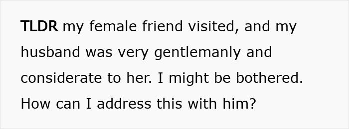 Text block showing a woman panicking after her husband remembers a friend’s favorite drink from three years ago. Text block showing a woman panicking after her husband remembers a friend’s favorite drink from three years ago.