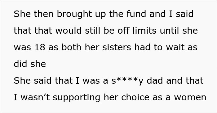 Text excerpt showing a teen insisting on keeping her baby and calling her dad horrible after he refuses to help out.