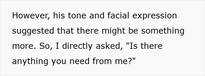 Text excerpt about tone and facial expression indicating something more, mentioning a direct question about needs before PTO.