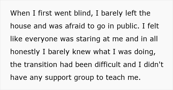Person sharing their experience after a kid steals blind cane, describing fear and challenges going blind and public adjustment.