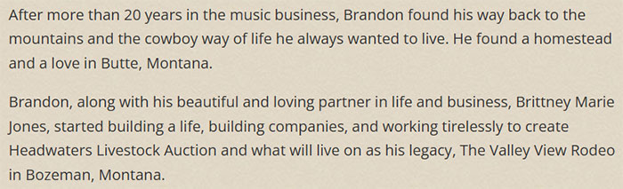 Obituary text describing Brandon Blackstock&rsquo;s life, mentioning Kelly Clarkson&rsquo;s ex-assistant as his soulmate.