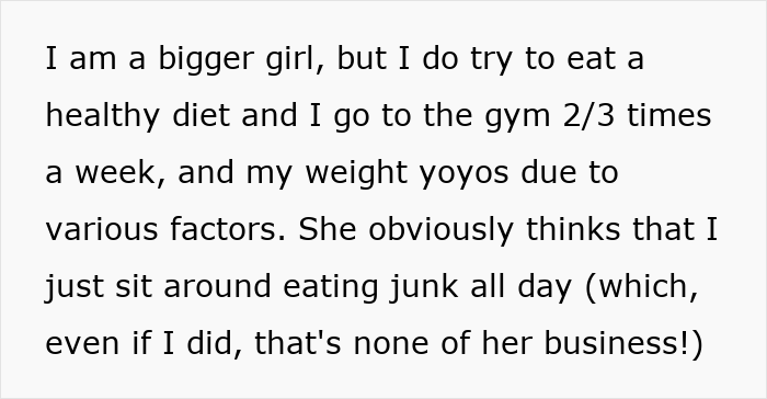 Text about a woman explaining her weight struggles and being told to lose weight by a good friend after many years.