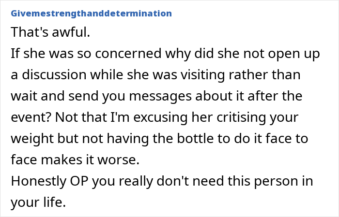 Commenter responding to a story about a woman being told to lose weight by a good friend after 7 years.