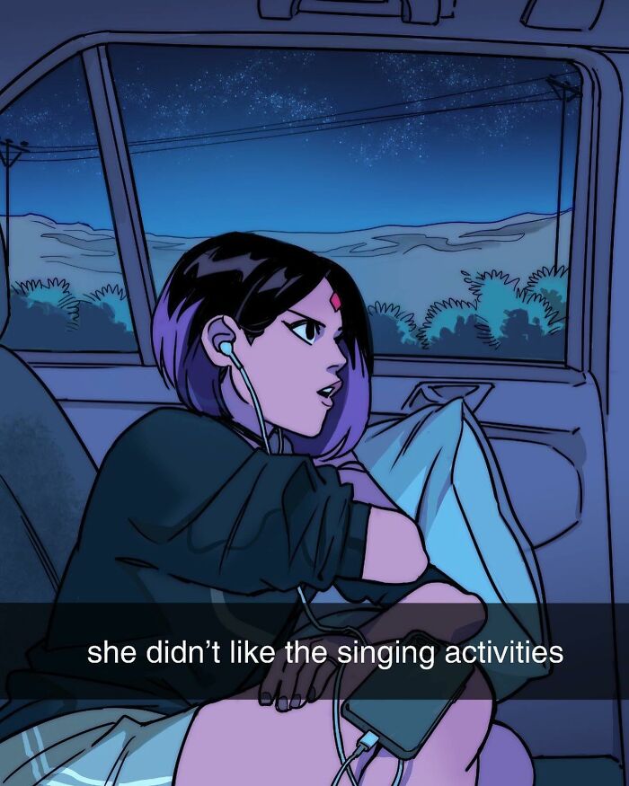 Teen Titans characters drawn by Gabriel Picolo, shown as relatable young heroes in a vibrant car scene.