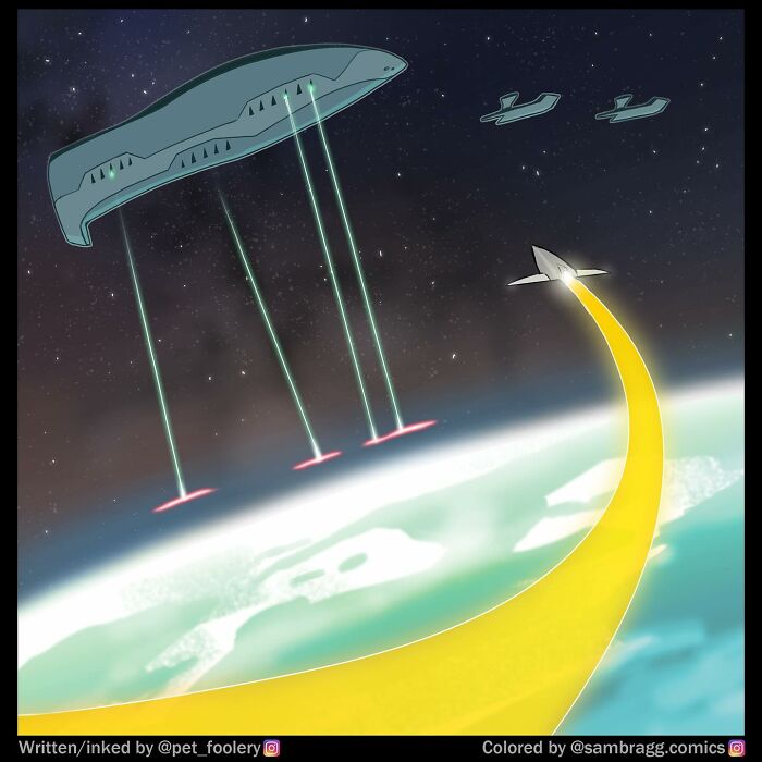 Comic panel showing a parent-teacher conference with a teacher discussing a student’s concerning arts and crafts project.