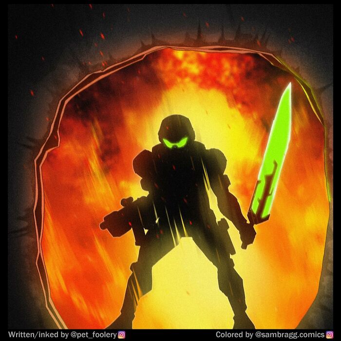 Comic panel showing a parent-teacher conference with a teacher discussing a student’s concerning arts and crafts project.