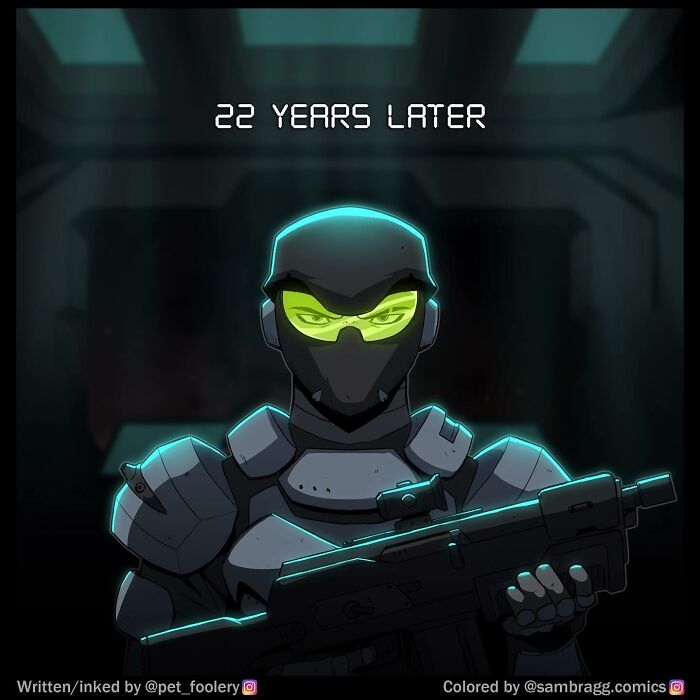 Comic panel showing a parent-teacher conference with a teacher discussing a student’s concerning arts and crafts project.