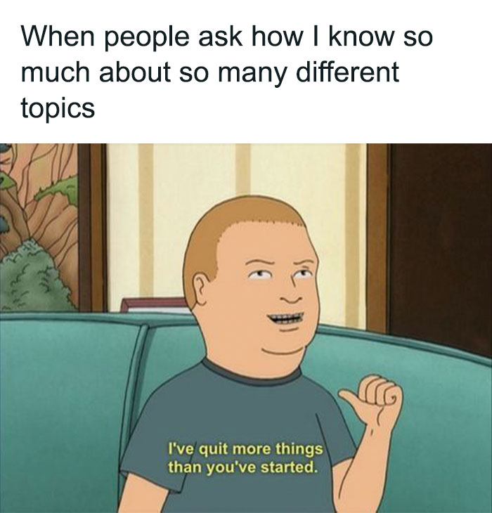 Cartoon character humorously explaining knowledge on many topics in a meme appreciated by cinephiles.