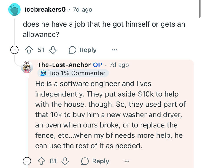 Commenter explains how dating a rich guy changed her life by supporting household expenses and buying appliances.