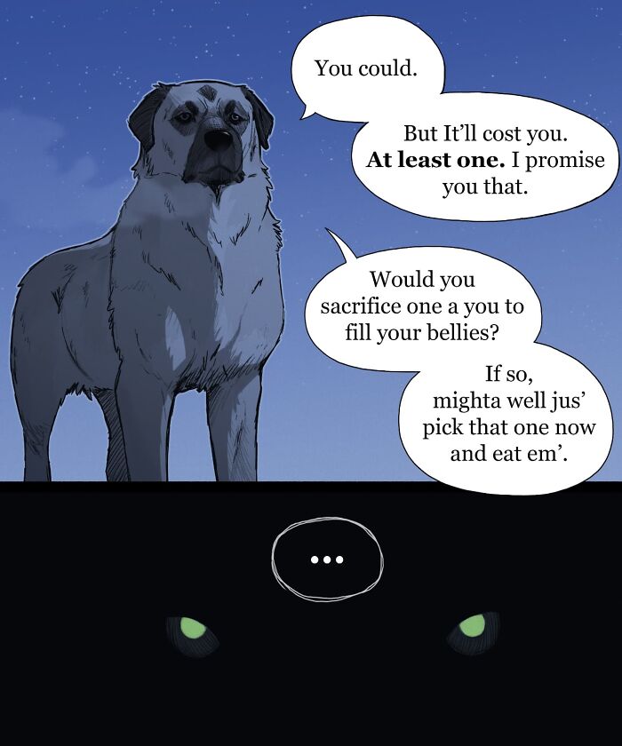 Nighttime comic scene with animals and a dog, capturing humor in pet foolery comics with emotional expressions.