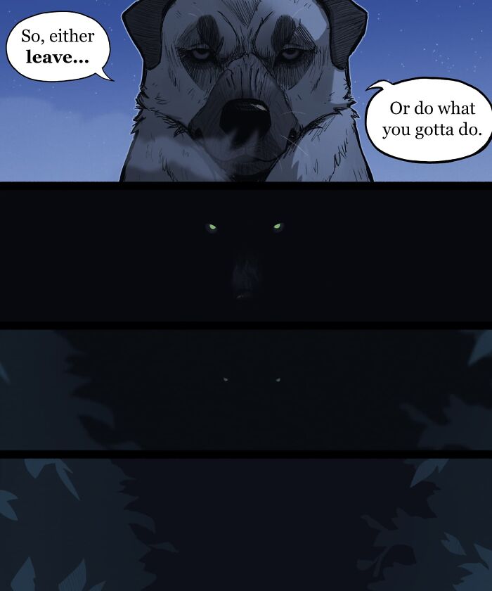 Nighttime comic scene with animals and a dog, capturing humor in pet foolery comics with emotional expressions.