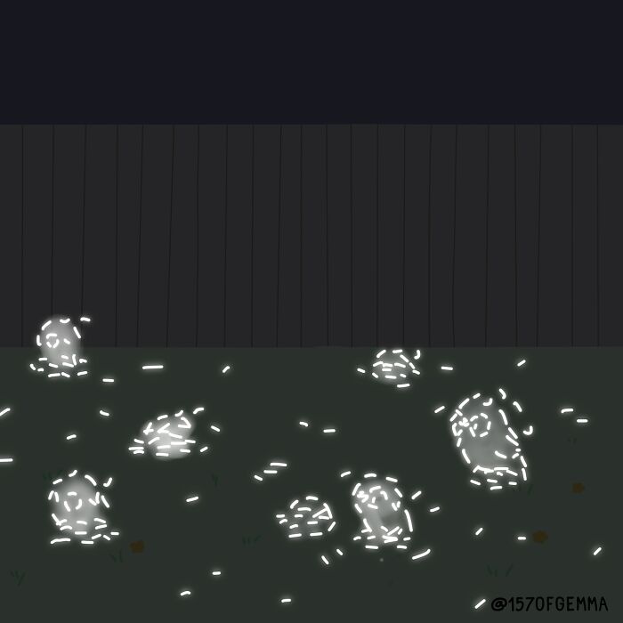 Artist grooming her cute pug outdoors in a funny comic style showing their adorable daily life together.