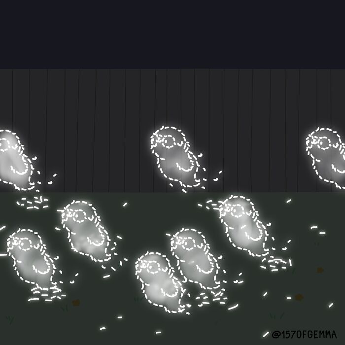 Artist grooming her cute pug outdoors in a funny comic style showing their adorable daily life together.