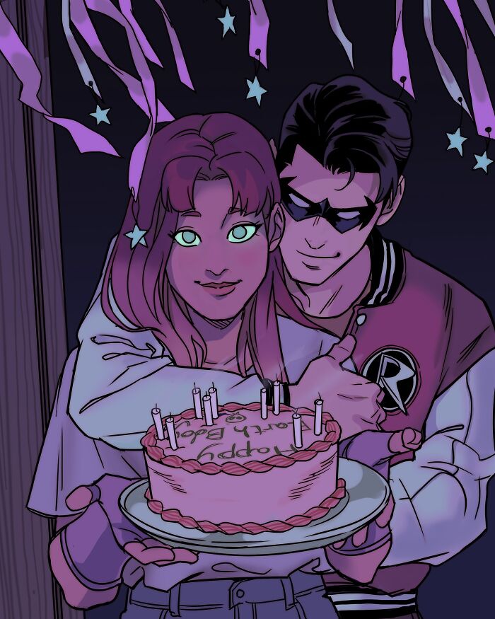 Teen Titans young heroes celebrating with a birthday cake, showcasing Gabriel Picolo’s relatable visual storytelling style.