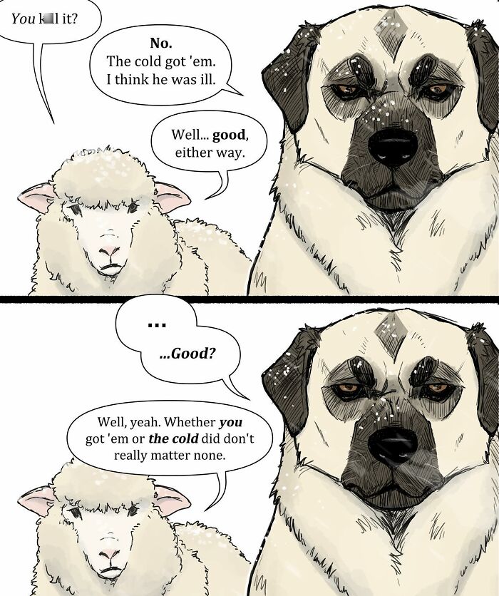 Illustrated comic of a cat and dog in a snowy scene, showcasing Pet Foolery humor and relatable pet moments.