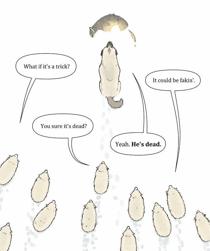 Illustrated comic of a cat and dog in a snowy scene, showcasing Pet Foolery humor and relatable pet moments.