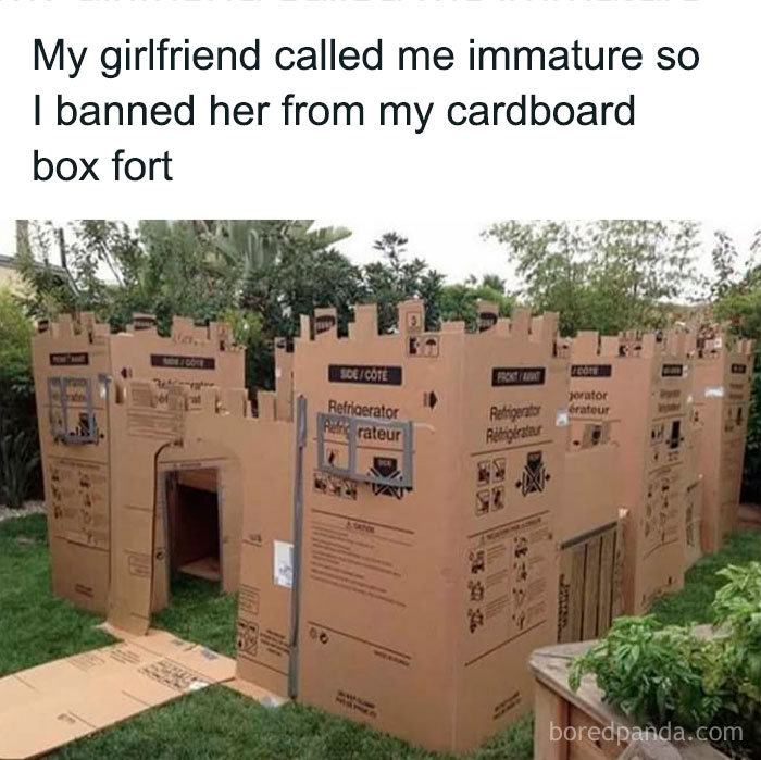 Cardboard box fort built as a crafty idea, showcasing ingenious DIY creativity for fun and playful home projects.