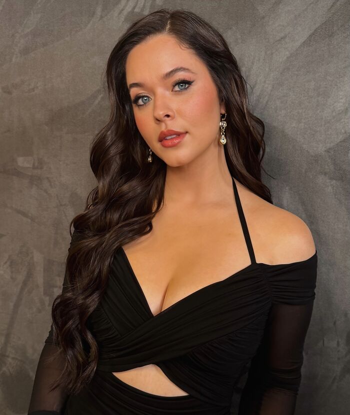 Sasha Pieterse posing in a black dress with long wavy hair, reflecting on doctors blaming her weight gain before finding answers