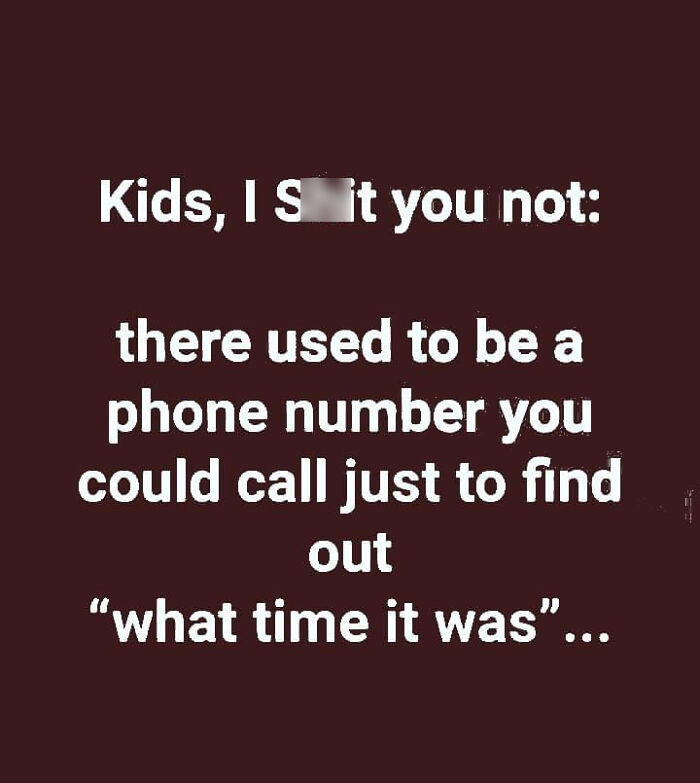 Text about calling a phone number just to find out the time, illustrating nostalgic posts from the simpler 90s days.