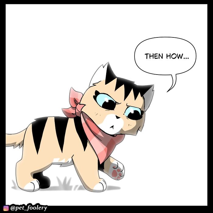 Cartoon cat playing hide and seek near a log pile in a colorful Pet Foolery comic strip.